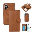 Custodia a portafoglio 2 in 1 in stile vintage per iPhone 16 con coperchio rimovibile - Marrone