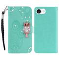 iPhone 16e Custodia portafoglio con strass gufo - Ciano