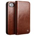 Custodia in pelle a portafoglio iPhone 16e Qialino Classic - Marrone Scuro