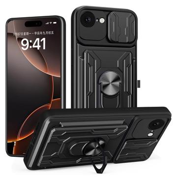 Custodia ibrida con anello rotante e protezione per fotocamera per iPhone 16e - Nera