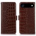 Custodia in Pelle a Portafoglio Serie Crocodile con RFID per iPhone Air - Marrone