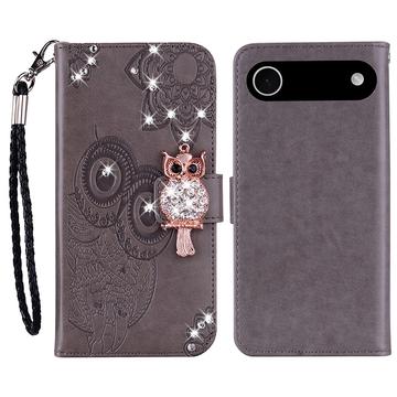iPhone 17 Air Custodia portafoglio con strass gufo