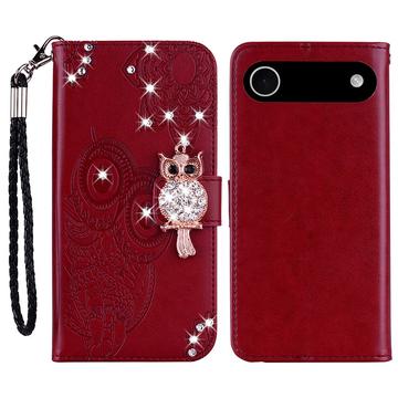 Custodia per portafoglio iPhone Air con strass di gufo - Rossa