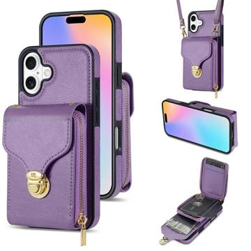 Custodia A Portafoglio Con Tracolla Per Telefono – Pelle Vegana, Mani Libere, Bianco/Viola