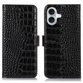 Custodia in Pelle a Portafoglio Serie Crocodile con RFID per iPhone 17