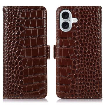 Custodia in Pelle a Portafoglio Serie Crocodile con RFID per iPhone 17 - Marrone