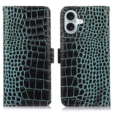 Custodia in Pelle a Portafoglio Serie Crocodile con RFID per iPhone 17 - Verde