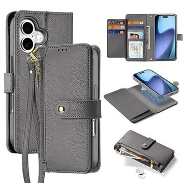 Custodia in pelle a portafoglio con copertura magnetica Dux Ducis Lawa per iPhone 17 - Grigia