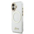 Custodia con cinturino per iPhone 17 Guess IML Glitter Script - Compatibile con MagSafe - Trasparente