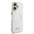 Custodia con cinturino per iPhone 17 Guess IML Glitter Script - Compatibile con MagSafe - Trasparente