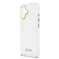 Custodia con cinturino per iPhone 17 Guess IML Glitter Script - Compatibile con MagSafe - Trasparente