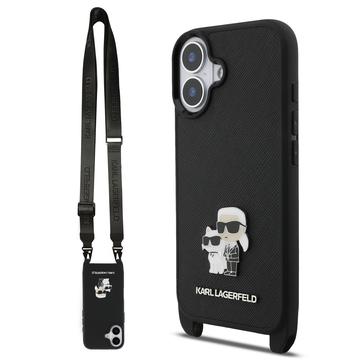 Custoida iPhone 17 Karl Lagerfeld Saffiano Crossbody Metal Karl & Choupette - Nera