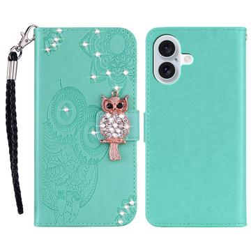 iPhone 17 Custodia portafoglio con strass gufo - Ciano