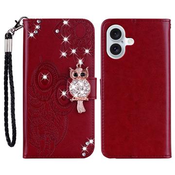 Custodia per portafoglio iPhone 17 con strass di gufo