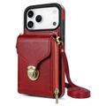 Custodia iPhone 17 Pro/18 Pro Tutto in uno con portafoglio e cinturino - Rossa