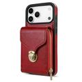 Custodia iPhone 17 Pro/18 Pro Tutto in uno con portafoglio e cinturino - Rossa