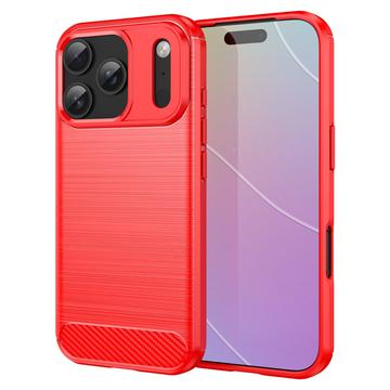 Custodia in TPU spazzolato per iPhone 17 Pro - Fibra di Carbonio - Rossa
