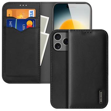 Custodia in Pelle a Portafoglio Dux Ducis Hivo per iPhone 17 Pro - Nera