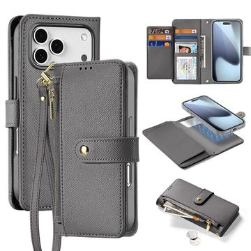 Custodia in pelle a portafoglio con copertura magnetica Dux Ducis Lawa per iPhone 17 Pro - Grigia