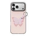 Custodia iPhone 17 Pro Dux Ducis Luvy con anello per le dita e cinturino per la mano - Rosa chiaro / Farfalla
