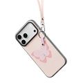 Custodia iPhone 17 Pro Dux Ducis Luvy con anello per le dita e cinturino per la mano - Rosa chiaro / Farfalla