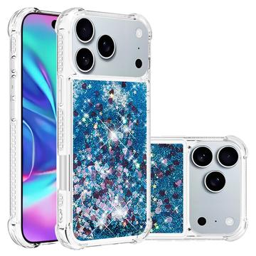 Custodia in TPU iPhone 17 Pro Glitter Quicksand - Cuori blu