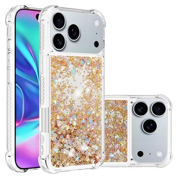 Custodia in TPU iPhone 17 Pro Glitter Quicksand - Cuori d\'oro