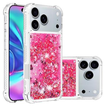 Custodia in TPU iPhone 17 Pro Glitter Quicksand - Cuori rosa