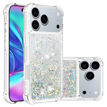 Custodia in TPU iPhone 17 Pro Glitter Quicksand - Cuori d\'argento