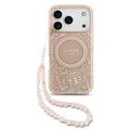 Custodia con cinturino perlato iPhone 17 Pro Guess IML Flowers Allover Electro - Compatibile con MagSafe