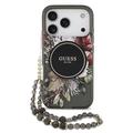 Custodia iPhone 17 Pro Guess IML Flowers con cinturino in perla - Nera