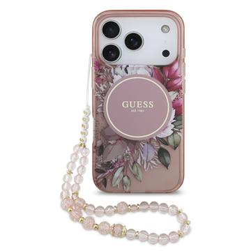 Custodia con cinturino perlato iPhone 17 Pro Guess IML Flowers