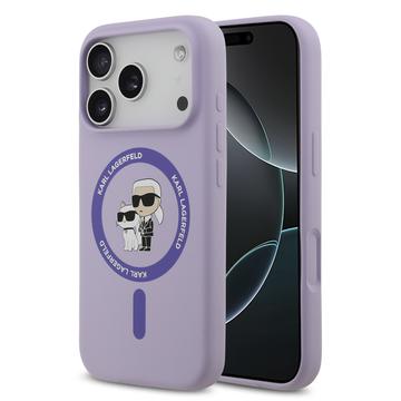 Custodia MagSafe in silicone liquido Karl Lagerfeld Karl and Choupette per iPhone 17 Pro - Viola