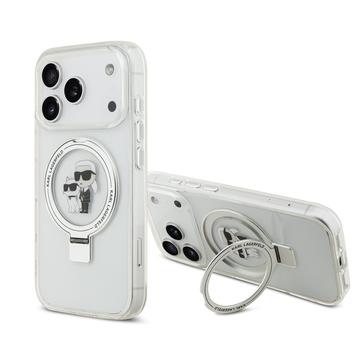 Custodia iPhone 17 Pro Karl Lagerfeld Ringstand Karl & Choupette Mag - Bianco