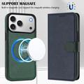 Custodia a portafoglio rimovibile per iPhone 17 Pro Max con MagSafe, protezione RFID e tracolla - Blu / Verde
