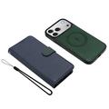 Custodia a portafoglio rimovibile per iPhone 17 Pro Max con MagSafe, protezione RFID e tracolla - Blu / Verde