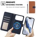 Custodia a portafoglio rimovibile per iPhone 17 Pro Max con MagSafe, protezione RFID e tracolla - marrone / blu