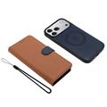 Custodia a portafoglio rimovibile per iPhone 17 Pro Max con MagSafe, protezione RFID e tracolla - marrone / blu