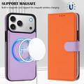 Custodia a portafoglio rimovibile per iPhone 17 Pro Max con MagSafe, protezione RFID e tracolla - Arancione / Viola