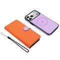 Custodia a portafoglio rimovibile per iPhone 17 Pro Max con MagSafe, protezione RFID e tracolla - Arancione / Viola