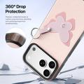 Custodia iPhone 17 Pro Max Dux Ducis Luvy con anello per le dita e cinturino per la mano - Rosa chiaro / Farfalla
