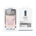 Custodia iPhone 17 Pro Max Dux Ducis Luvy con anello per le dita e cinturino per la mano - Rosa chiaro / Farfalla
