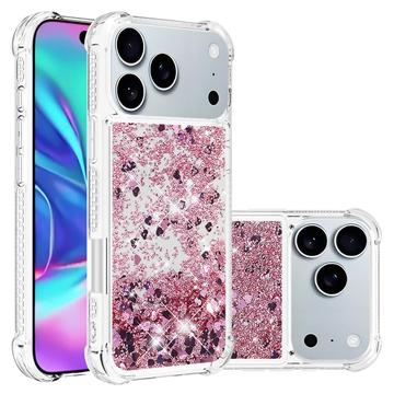 Custodia in TPU iPhone 17 Pro Max Glitter Quicksand - Cuori oro rosa