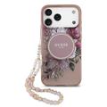 Custodia con cinturino perlato iPhone 17 Pro Max Guess IML Flowers - Rosa