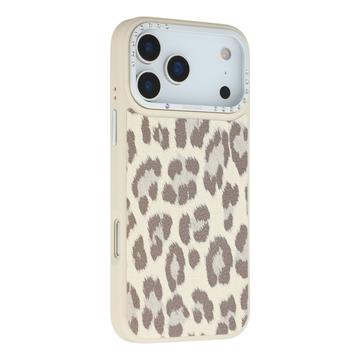 Custodia ibrida magnetica per iPhone 17 Pro Max Jaucase con stampa leopardo - Bianca