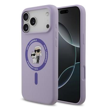 Custodia MagSafe in silicone liquido Karl Lagerfeld Karl and Choupette per iPhone 17 Pro Max - Viola