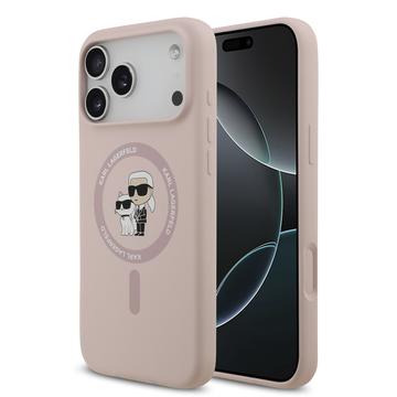 Custodia MagSafe in silicone liquido Karl Lagerfeld Karl and Choupette per iPhone 17 Pro Max - Rosa