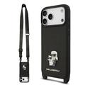 Custoida iPhone 17 Pro Max Karl Lagerfeld Saffiano Crossbody Metal Karl & Choupette - Nera