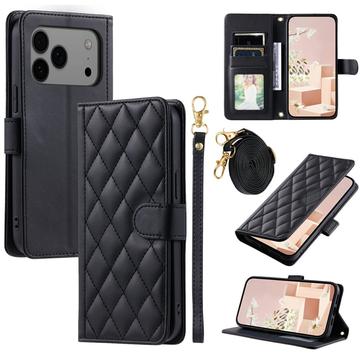 Custodia a portafoglio trapuntata lusso per iPhone 17 Pro Max - Nera