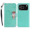iPhone 17 Pro Max Custodia portafoglio con strass gufo - Ciano